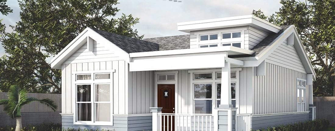 A miniature house rendering with a porch perfect for sale.