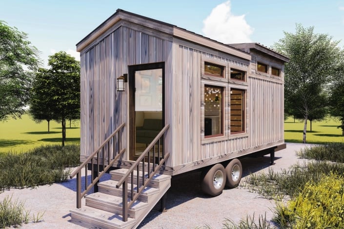 A for sale rendering of a mini house on wheels.