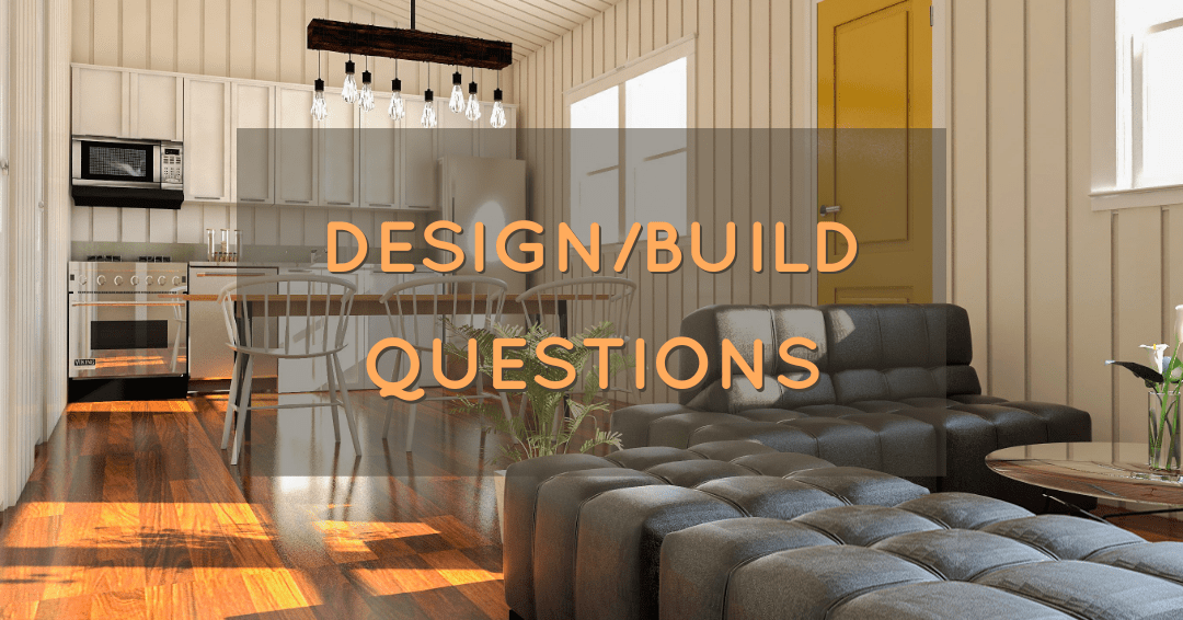 A custom home living room with design build questions.