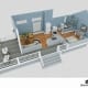 A 3D rendering of a tiny house floor plan for sale.
