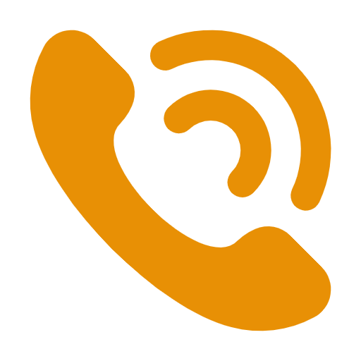 An orange phone icon on a black background.