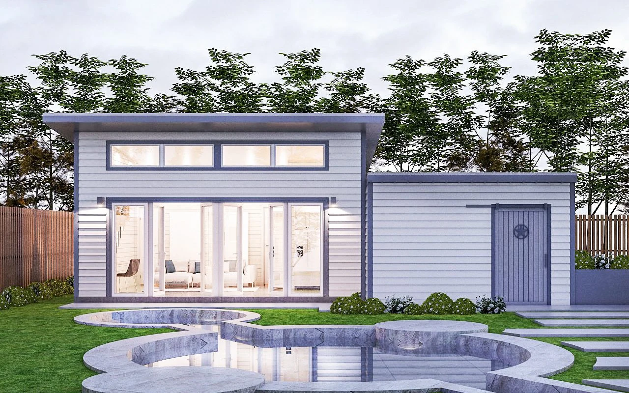 Corcoran casita pool house exterior used as project proof for casita builders in Cedar Park