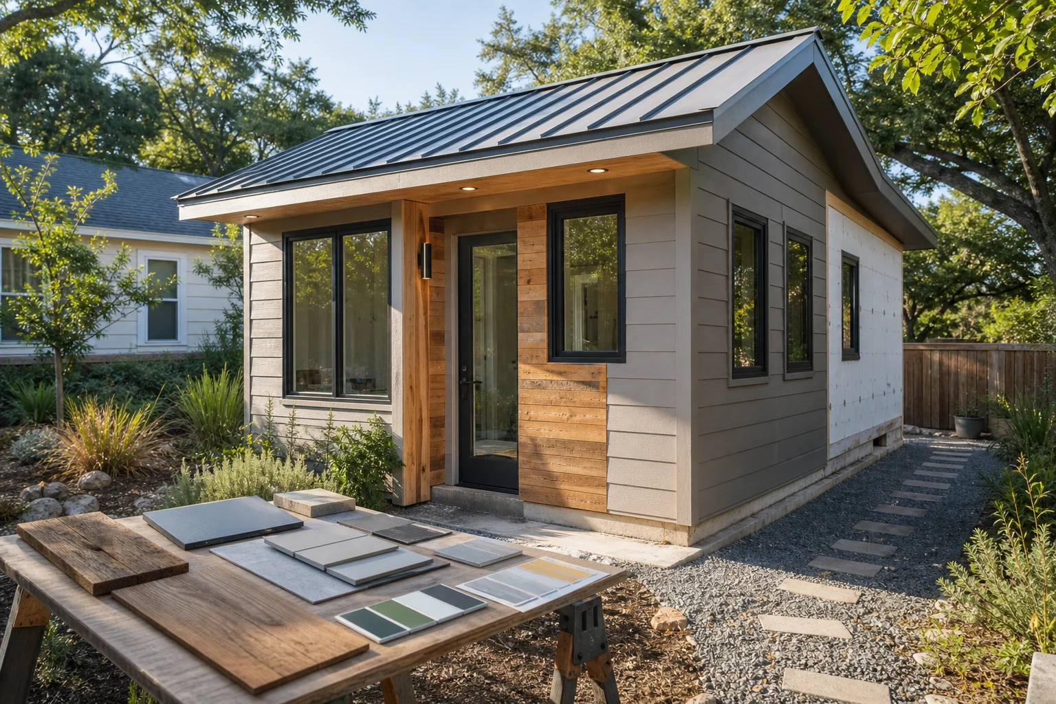 ADU builder material selection for greener roof siding window and low VOC finish choices