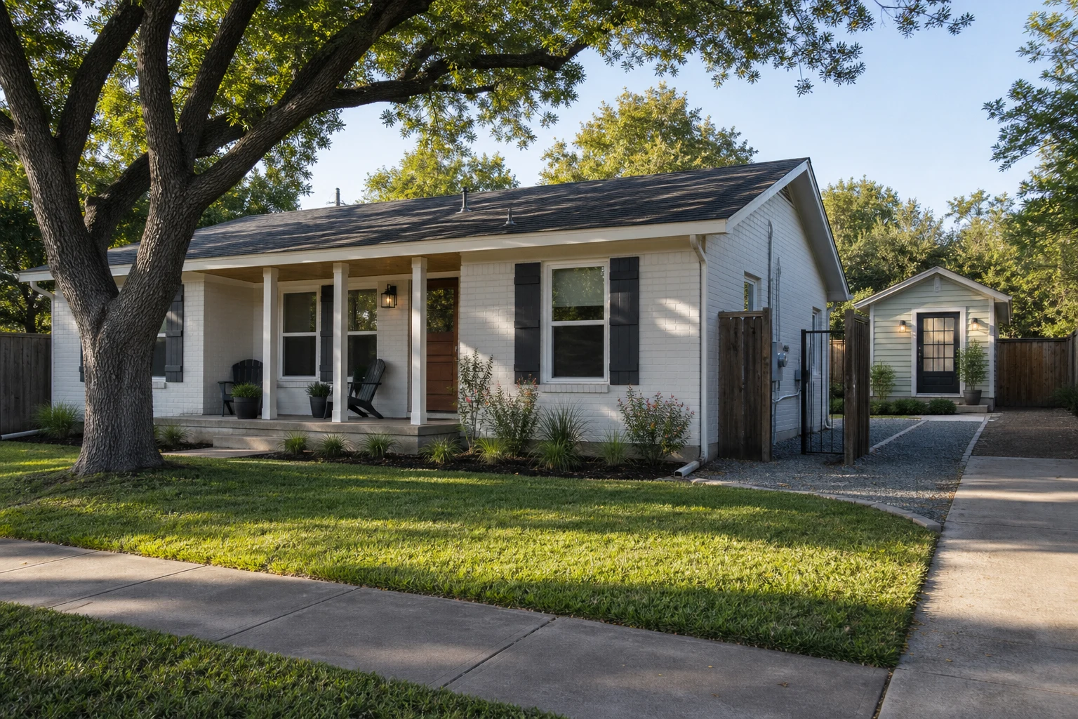 Renting temporary homes in people's front yard or backyard with main house, front setback, side gate, and backyard cottage
